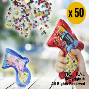 PISTOLA LANZA CONFETI PACK X 50